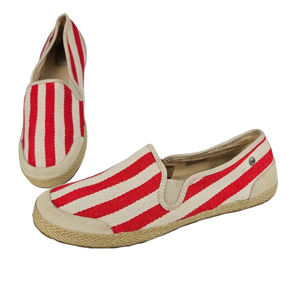 UGG Slip-On Espadrille Shoes Sz 11 DELIZAH Red‎ Cream Stripe Beach Nautical